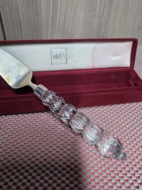 Mikasa Crystal Handle, Silver Serving Knife Original Red Valvet Box.